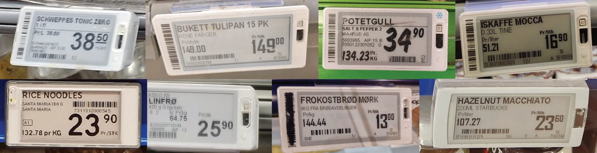 Image showing a grid of different pricetags taken in different conditions to illustrate diversity.